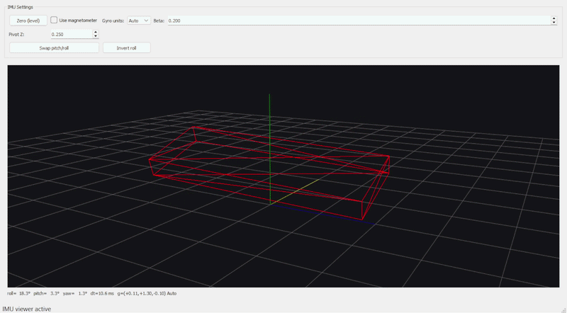 IMU Viewer in the NeuroPawn EXG Visualizer showing live accelerometer, gyroscope and magnetometer streams